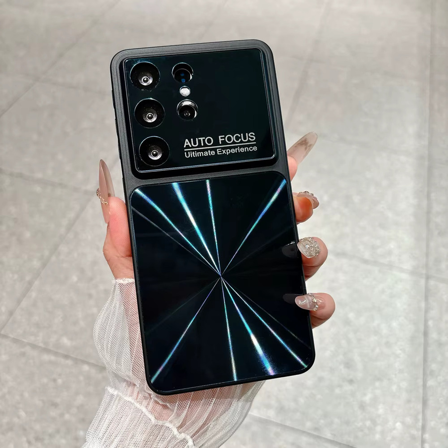 Luxuriöse Laser-Aurora CD-Muster Handyhülle für Samsung Galaxy S26 S25 S24 S23 Ultra in Schwarz mit großem Kamerafenster und hartem AG-Schutz - Bild 2