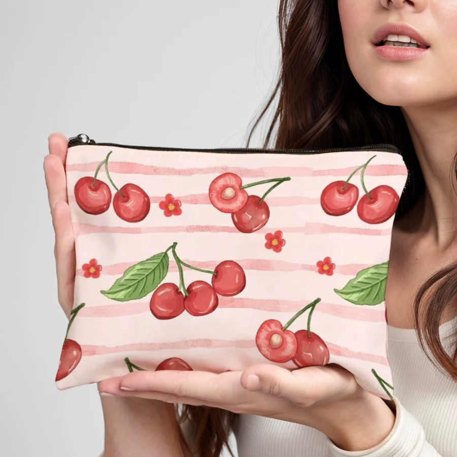 Sweet Cherry Kosmetiktasche Damen, rosa gestreift, Kirschdruck - Bild 3
