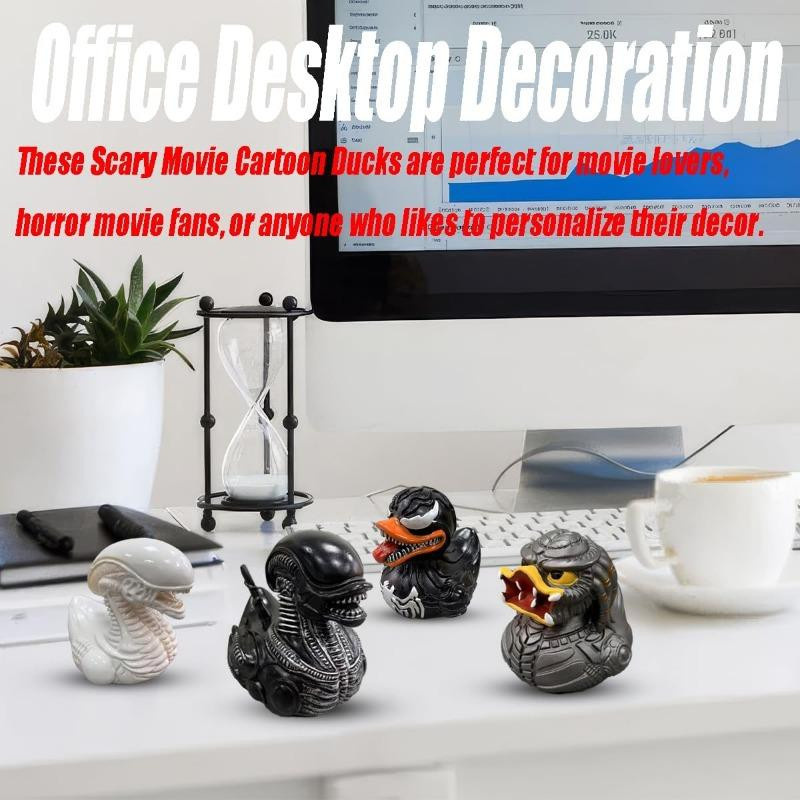 Kreative Entenskulptur aus Kunstharz von Happy Camp im Horrorfilm-Design, bunte Deko-Figur für dein Zuhause oder Büro - Bild 1