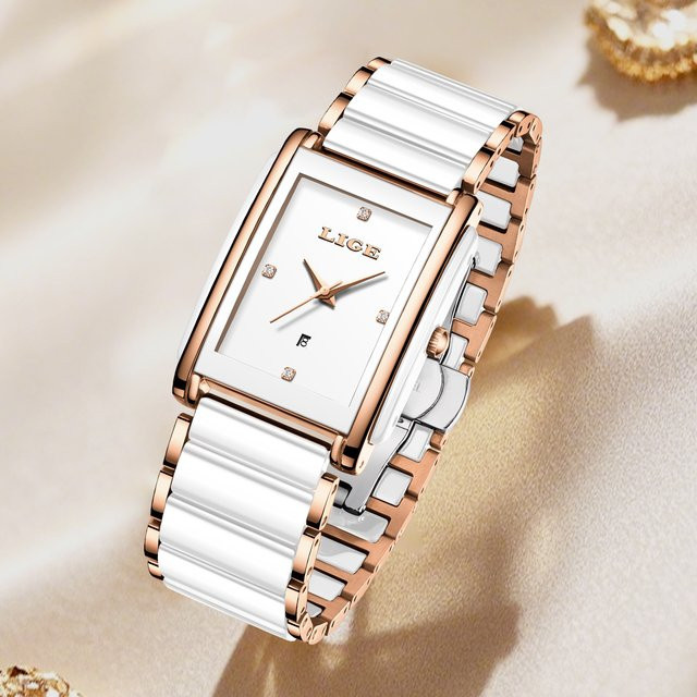 LIGE Armbanduhr Quarz, Keramik, Weiß, Diamantbesetzt, Damen - Bild 1