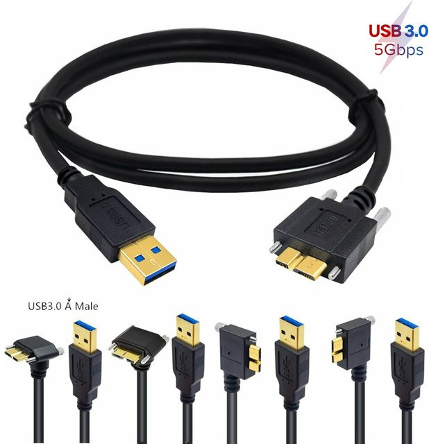 BSN USB 3.0 auf Micro B Datenkabel mit 90 Grad Winkel und Verriegelungsschrauben in Schwarz, Länge: 5 m und 3 m - Bild 1