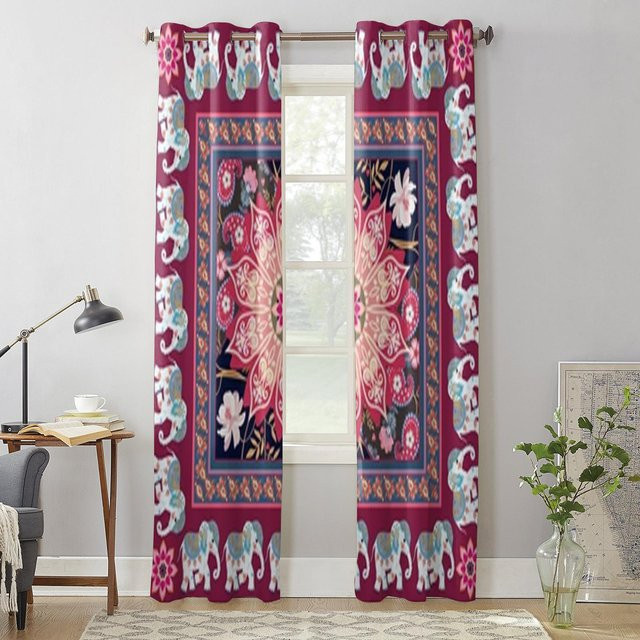 Super Six Fenstergardine mit ethnischem indischem Elefanten-Design in Grau, Breite: 135 cm, Höhe: 60 cm - Bild 1