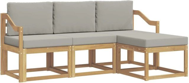 vidaXL Outdoor-Sofagarnitur 4-teilig aus Akazienholz in Weiß und Hellgrau mit UV-beständigen Polstern - Bild 1