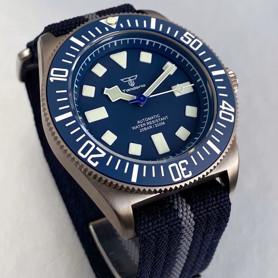 Tandorio Taucheruhr, Automatik, Titan, 42 mm, Saphirglas, Blau, Herren - Bild 3