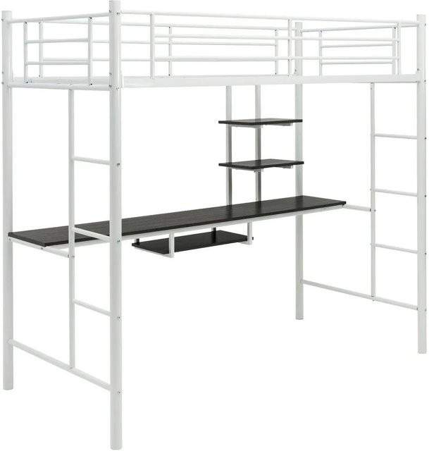 Costway Hochbett mit Schreibtisch und 2 Leitern für Kinder, Weiß, B/T/H: 200 x 90 x 180,5 cm - Bild 1