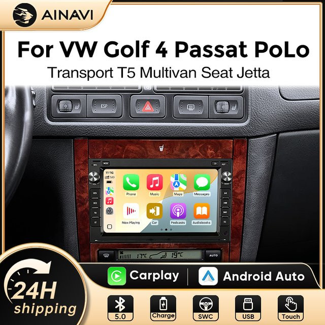 AINAVI 7-Zoll Android Autoradio mit kabellosem Apple CarPlay und Bluetooth für VW Volkswagen Passat B5 Golf 4 Polo Bora Jetta T5 in Schwarz - Bild 1
