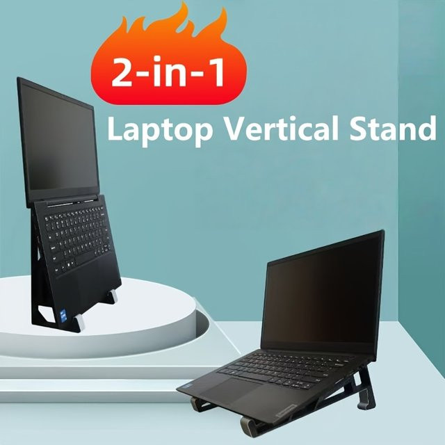 ZSLuckyHome 2-in-1 Laptop- und Tablet-Ständer Vertikale Halterung Schwarz, Faltbarer Platzsparender Halter für Büro und Gaming - Bild 1
