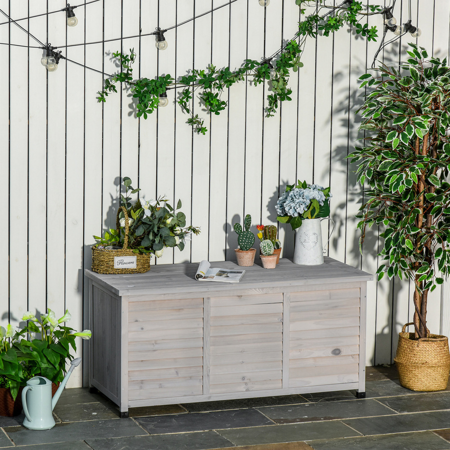 Outsunny Gartenschrank aus Tannenholz in Grau, wasserbeständiges Gerätehaus B/T/H: 127 x 56 x 60 cm - Bild 2