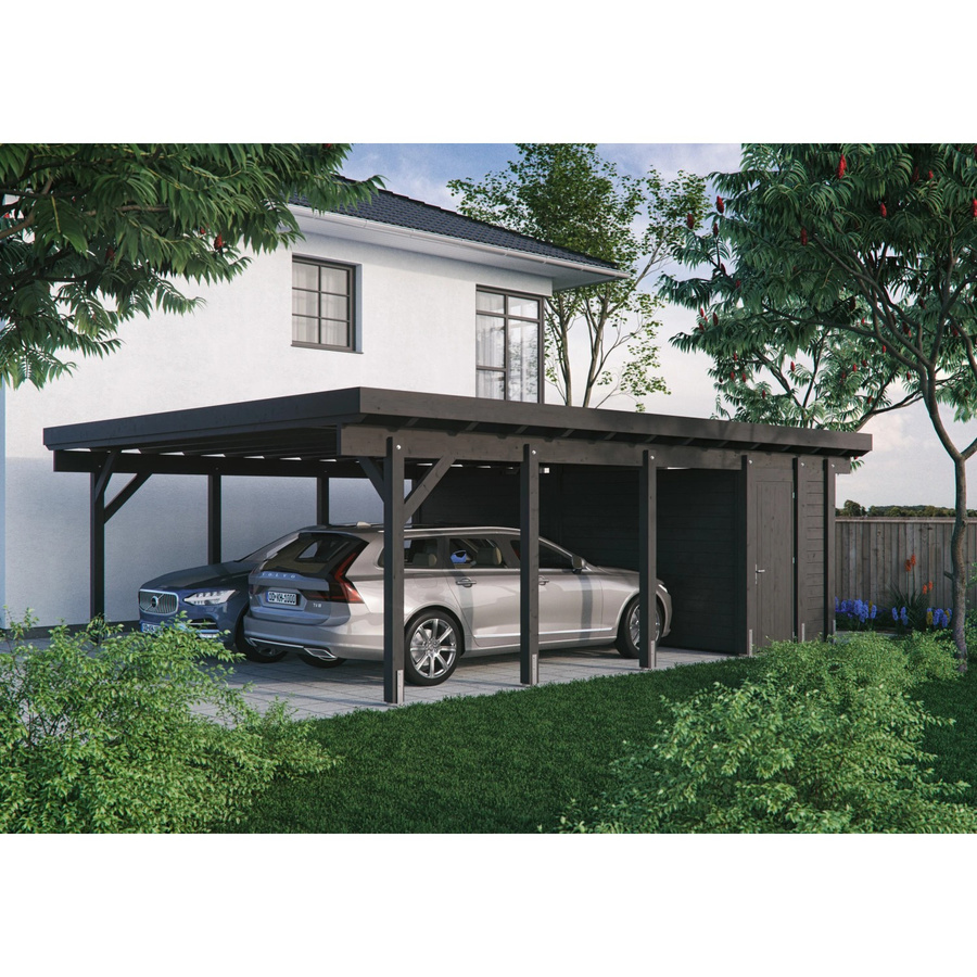 Kiehn-Holz Geräteraum für Doppelcarport KH 331 aus Holz in Anthrazit, B: 585 cm, H: 174 cm - Bild 2