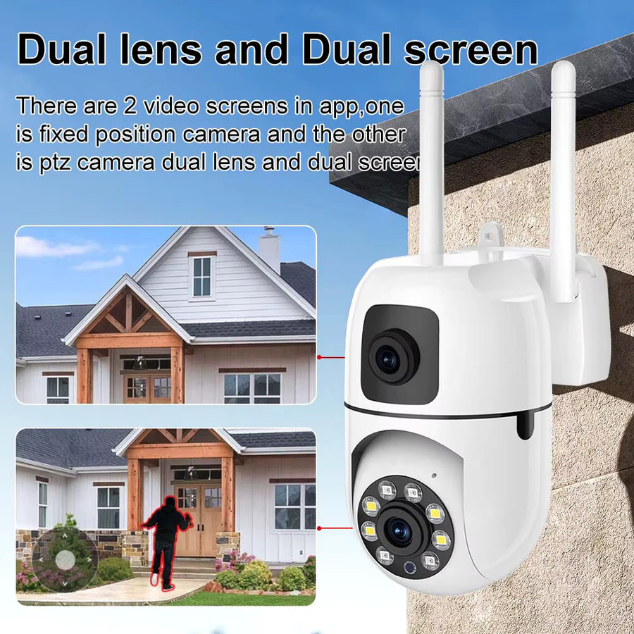 PEGATAH 8MP Kabellose WLAN-Überwachungskamera mit Doppellinse und Doppelbildschirm, IP PTZ Sicherheitskamera mit Auto-Tracking und Farbnachtsicht, Weiß - Bild 2