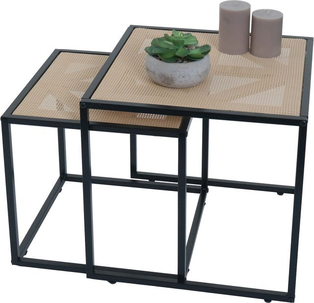 2er-Set Beistelltisch MCW N88 in Rattan-Optik mit Flechtmuster, Beige/Braun - Bild 1