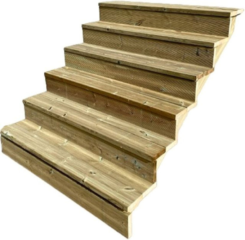 VINUOVO Holztreppe mit 6 Stufen und Setzstufen in Braun, Höhe: 105 cm, Breite: 140 cm - Bild 1