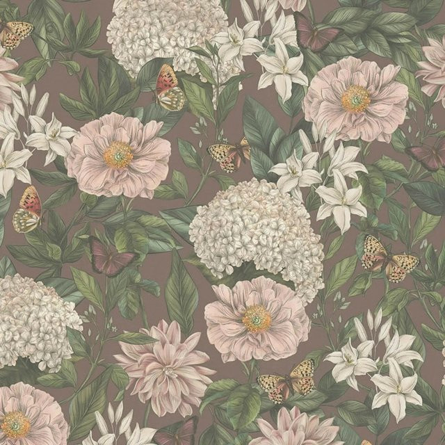 PROFHOME Vlies Tapete Floral in Braun, Rosa, Grün und Bordeaux mit botanischem Vintage-Muster, Breite: 0,53 m, Länge: 10,05 m - Bild 1