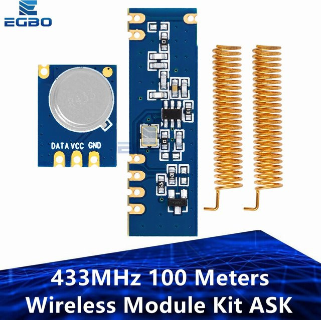 EGBO Wireless-Modul-Kit 433MHz mit ASK Sender STX882, Empfänger SRX882 und 2 Kupferfederantennen, Reichweite 100 Meter, Blau - Bild 1