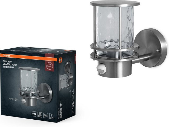 Osram Endura Classic Außenleuchte mit Bewegungssensor, Edelstahl und Glas in Silber/Grau, E27-Fassung, IP44, Pollerleuchte für Terrasse und Balkon - Bild 1