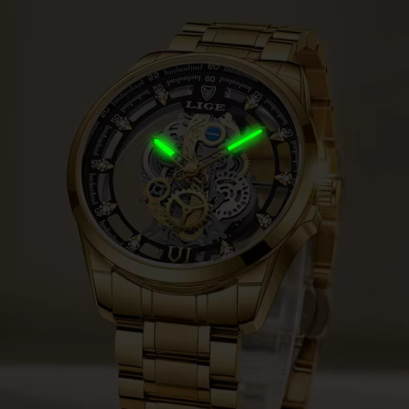 LIGE Armbanduhr, Quarz, Edelstahl, Gold, Herren - Bild 3