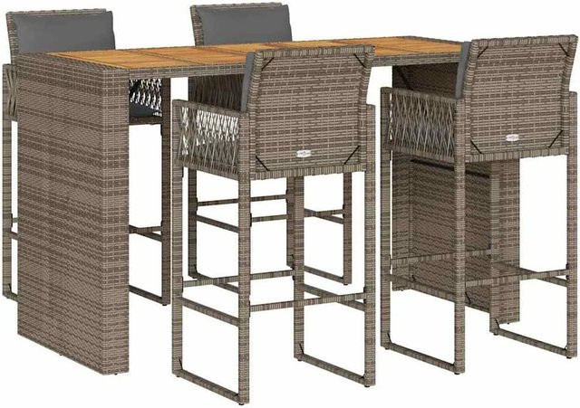 vidaXL 5-teiliges Gartenbar-Set aus grauem Poly-Rattan und Akazienholz mit Kissen - Bild 1