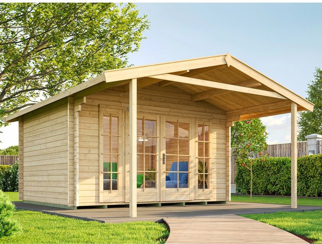 WEKA Gartenhaus Weekendhaus 137 A Gr.1 aus Massivholz in Beige mit Vordach und Satteldach, B/H/T: 460 x 262 x 500 cm - Bild 1