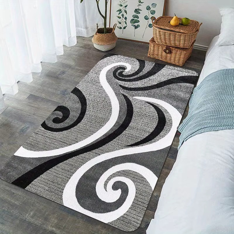 VIKAMA Moderner Geometrischer Teppich mit Wirbelmuster in Grau-Schwarz-Weiß, Abstrakter Druck, Rutschfest und Waschbar - Bild 2