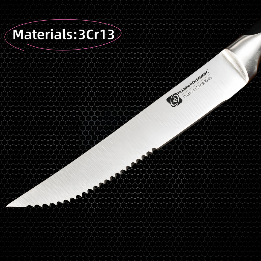 ALLWIN HOUSEWARE W Steakmesser-Set aus hochkohlenstoffhaltigem Edelstahl mit schwarzem ergonomischen Kunststoffgriff, 5 Zoll, Silber/Schwarz - Bild 2