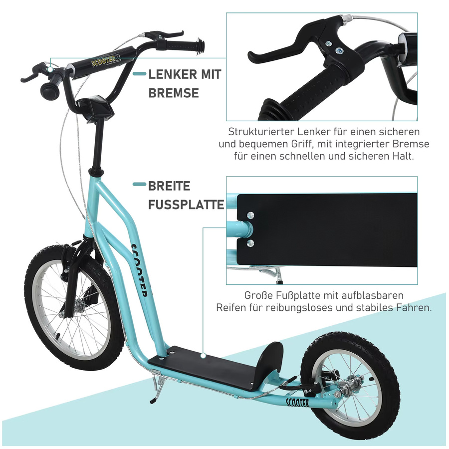 HOMCOM Kinderroller Scooter hellblau ab 5 jahre mit Luftreifen - Bild 4