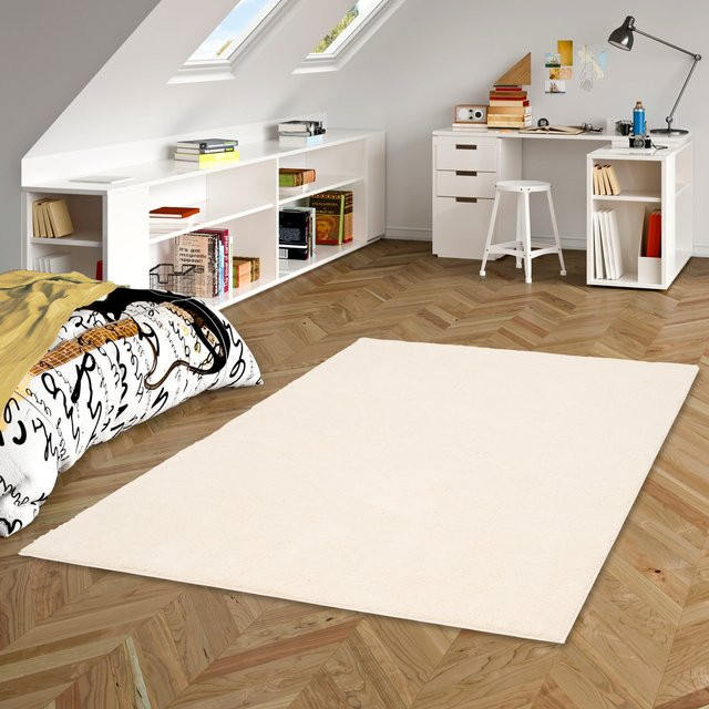 Pergamon Kinderteppich Silky Kids Super Soft Hochflor in Beige und Weiß - Bild 1