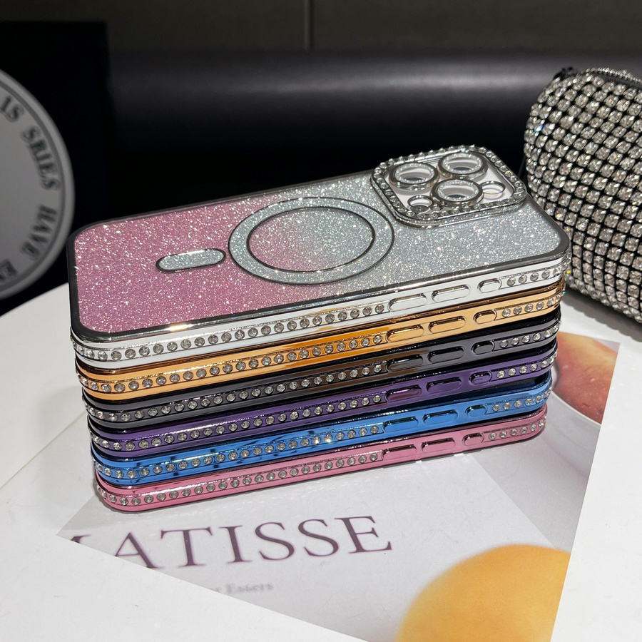 eForMobile Magnetische Schutzhülle mit Glitzer Diamant Beschichtung für iPhone 17 Air 16 15 14 Pro Max sowie Samsung S25 S24 S23 in Schwarz - Bild 4