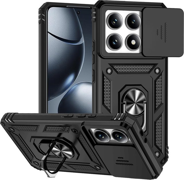 FaLi Qisubao Armor-Hülle für Xiaomi 15T Pro und 14T Pro mit Schiebeobjektivschutz und magnetischem Halterungsring in Schwarz oder Rot - Bild 1