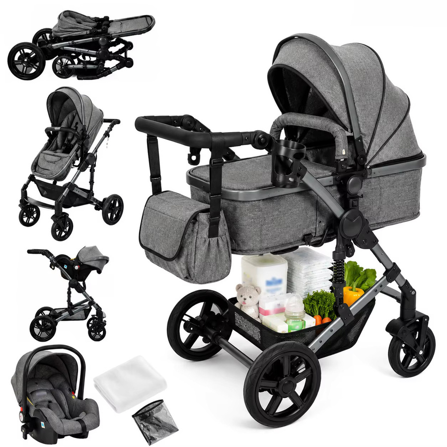 Luourzme 3-in-1 Komfort-Kinderwagen Reisesystem mit Aluminiumrahmen in Grau und Schwarz - Bild 6