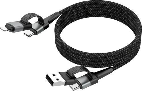 Ansmann Magnetisches 4in1 Ladekabel mit USB-A oder USB-C auf USB-C oder Lightning, Schwarz, Länge: 120 cm - Bild 1