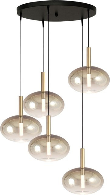 Masterlight Lido LED-Pendelleuchte 5-flammig rund in Gold mit transparenten Glas-Elementen - Bild 1