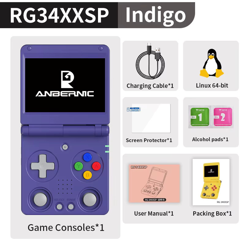 ANBERNIC RG34XXSP Flip Handheld-Spielekonsole mit 3,4 Zoll IPS-Bildschirm, Linux 64-Bit, 64GB Speicher, Wi-Fi und HDMI-TV-Ausgang - Bild 4