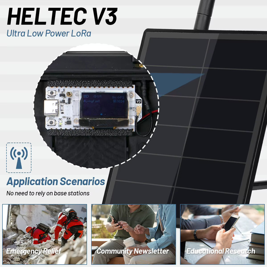 Heltec D5L Meshtastic Solar Node Kit mit LoRaWAN ESP32, WiFi und Bluetooth, Wasserdichtes IoT-Gerät für Solar Mesh Netzwerke, Schwarz - Bild 2