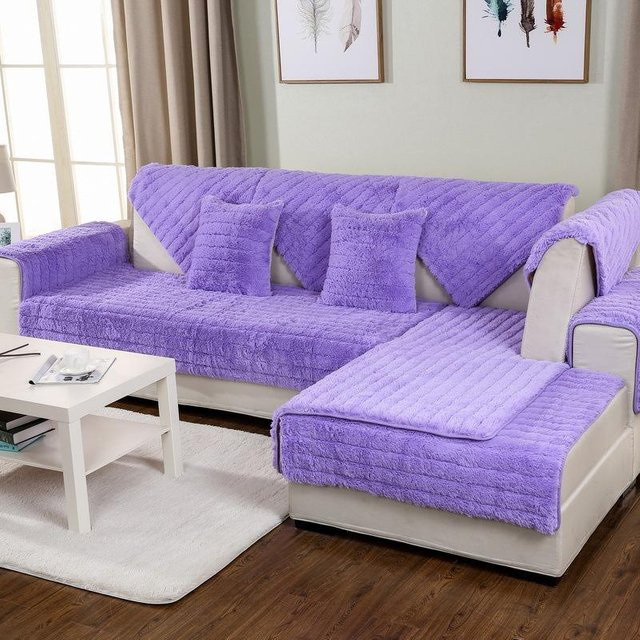 WTEMPO Sofabezug aus Plüsch in Lila, rutschfester Winter-Sofabezug aus Fleece, B/B: 70 x 120 cm - Bild 1