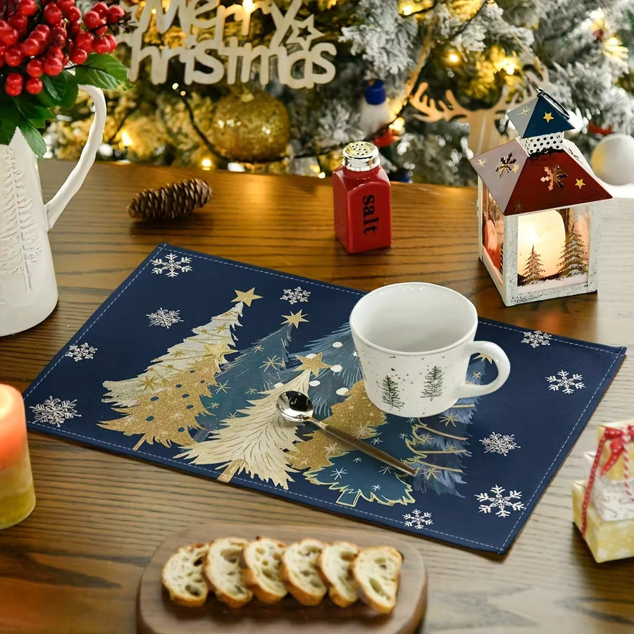VIKAMA 4-teiliges Set Weihnachts-Tischsets mit Schneeflocken-Design, Blau, wasserdicht und hitzebeständig, B: 45,0 cm x T: 30,0 cm - Bild 4