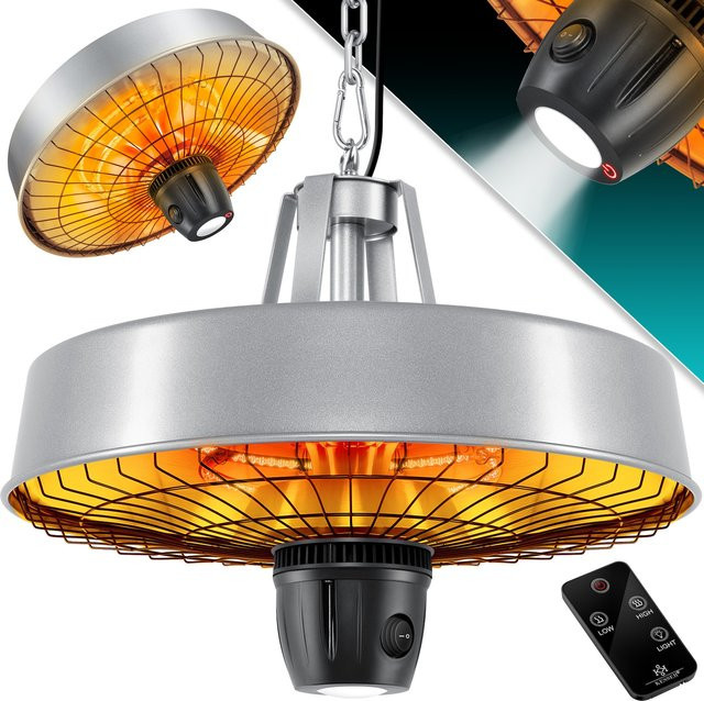 KESSER Infrarot-Deckenheizstrahler 2500W mit Fernbedienung, LED-Licht und Carbon-Heizelement, Silber - Bild 1