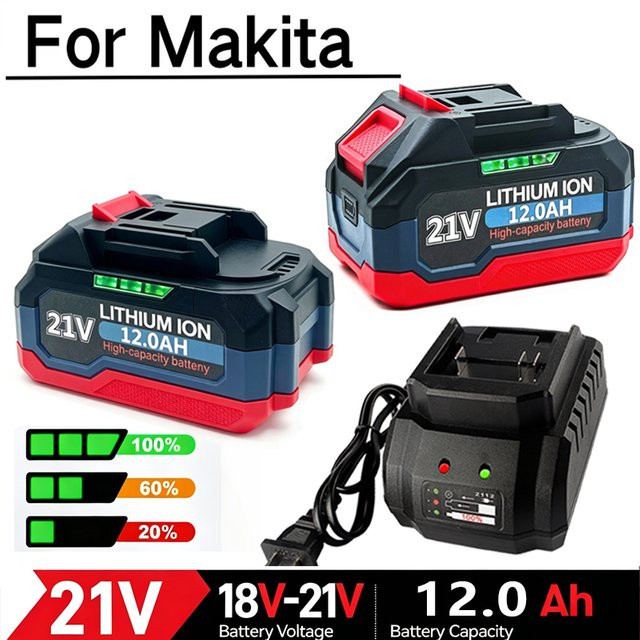 Wiederaufladbarer Makita 21V Lithium-Ionen-Akku für 18V Elektrowerkzeuge, Kapazität 6,0Ah/12,0Ah, Farbe Schwarz - Bild 1