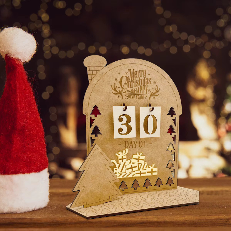 Joy-enlife Holz Adventskalender mit Elch, Schneemann und Weihnachtsbaum in Braun als Tischdekoration - Bild 3