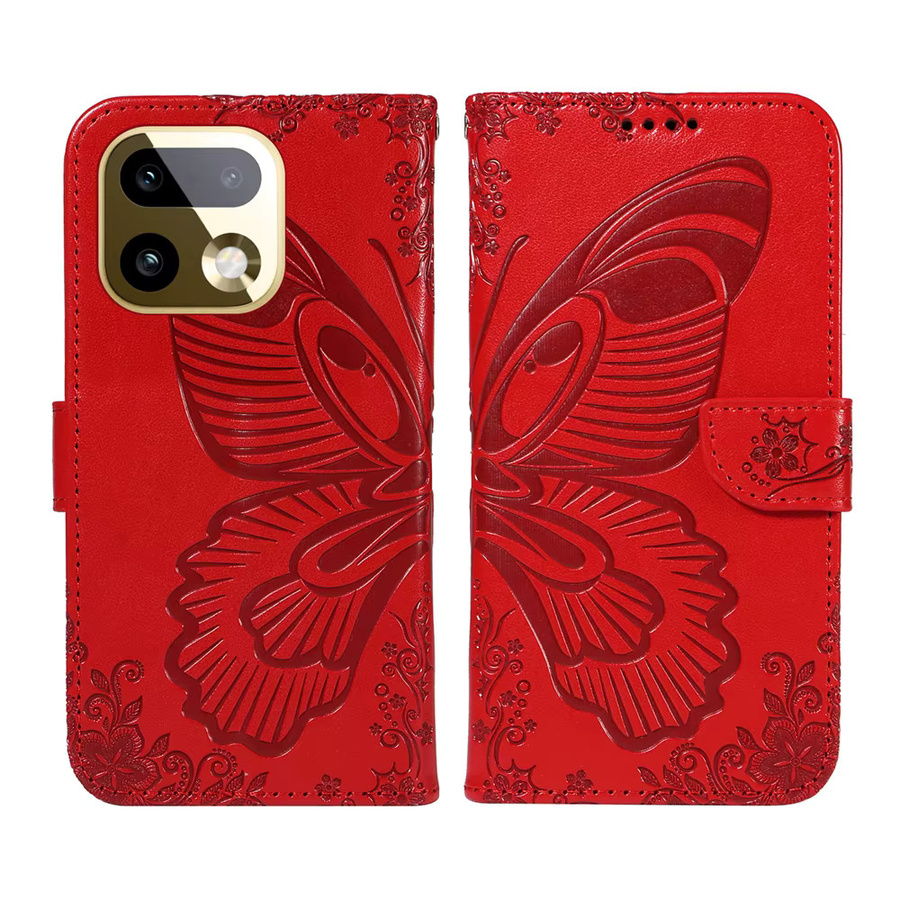 Magnetische Leder-Brieftaschenhülle für OPPO Realme 15 15T 14 14T 14X Pro Plus 5G mit Ständer und 3D-Schmetterlingsdesign in Rot - Bild 2