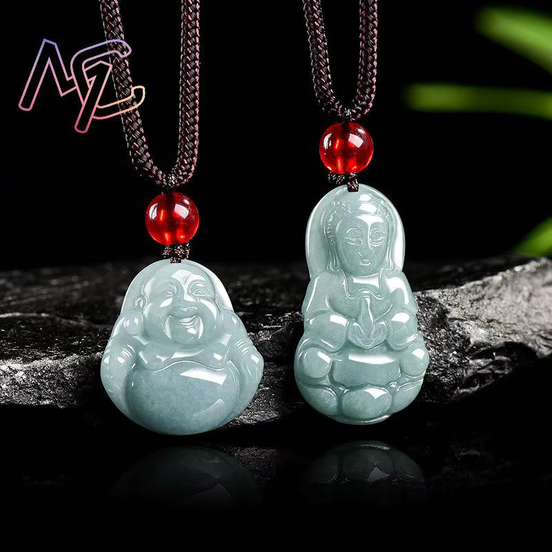 Anhänger Halskette Jadeit, Guanyin Buddha, Vintage, Unisex - Bild 2