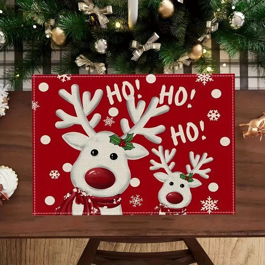 VIKAMA Weihnachts-Tischsets mit Rentier-Druck in Rot, wasserdicht und fettabweisend für deine Tischdekoration - Bild 3