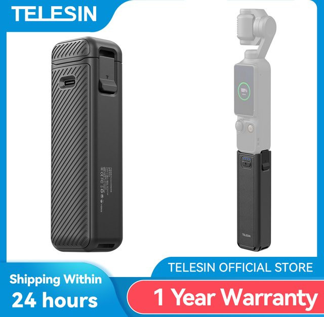 TELESIN Akku-Handgriff mit 5000mAh Powerbank für DJI OSMO Pocket 3 und Pocket 4, Schwarz, kabelloses Laden - Bild 1