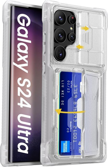 Stoßfeste Armor Handyhülle mit Kartensteckplatz und Kameraschutz für Samsung Galaxy S24 Ultra in Grau - Bild 1