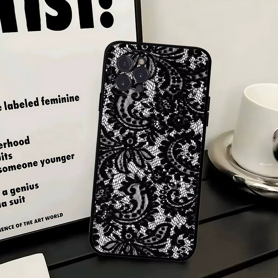 Schwarze Handyhülle mit Spitzenmuster von Potdemiel für iPhone 17 16 15 16e 14 13 12 11 Pro Max Plus - Bild 3