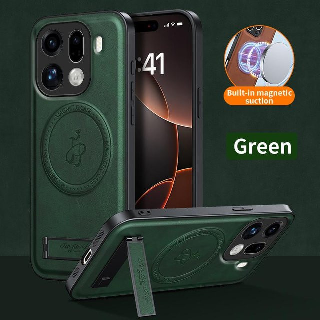 Magnetische Leder-Schutzhülle mit Ständer für OPPO Find X9 Pro und OPPO Find X9 in Grün, stoßfest und kompatibel mit kabellosem Laden - Bild 1