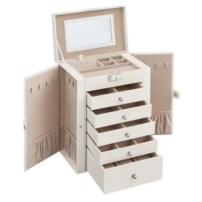 SONGMICS Schmuckkasten mit 6 Ebenen und seitlichen Klapptüren in Weiss aus PU-Material - Bild 3