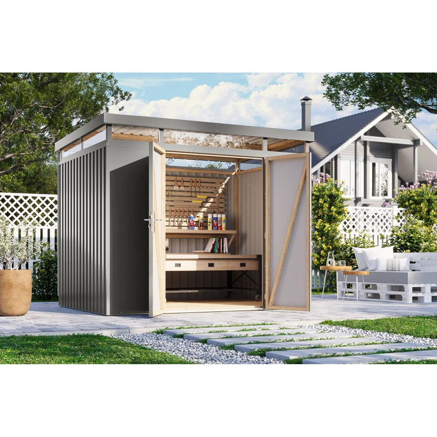 Karibu Metallgerätehaus Argos 3 aus Trapezblech in Graualuminium - Bild 2
