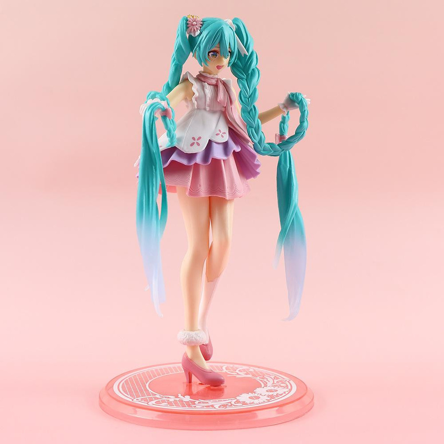 Fashnics Hatsune Miku Actionfigur PVC Grünes langes Haar Rosa Rock - Bild 1