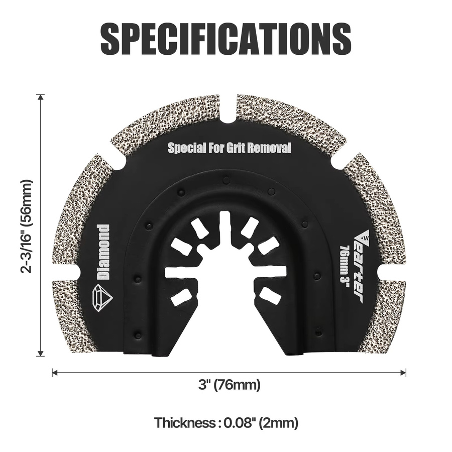 4er-Pack Diamant-Halbkreis-Sägeblätter für oszillierende Multi-Tools, 76 mm, Schwarz, zum Schneiden von Fliesen und Entfernen von Mörtel - Bild 2