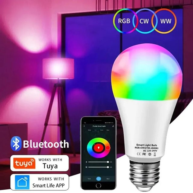 Tuya Smart LED Birne E27 RGB Bluetooth dimmbar Multicolor für Schlafzimmer und Party-Beleuchtung - Bild 1